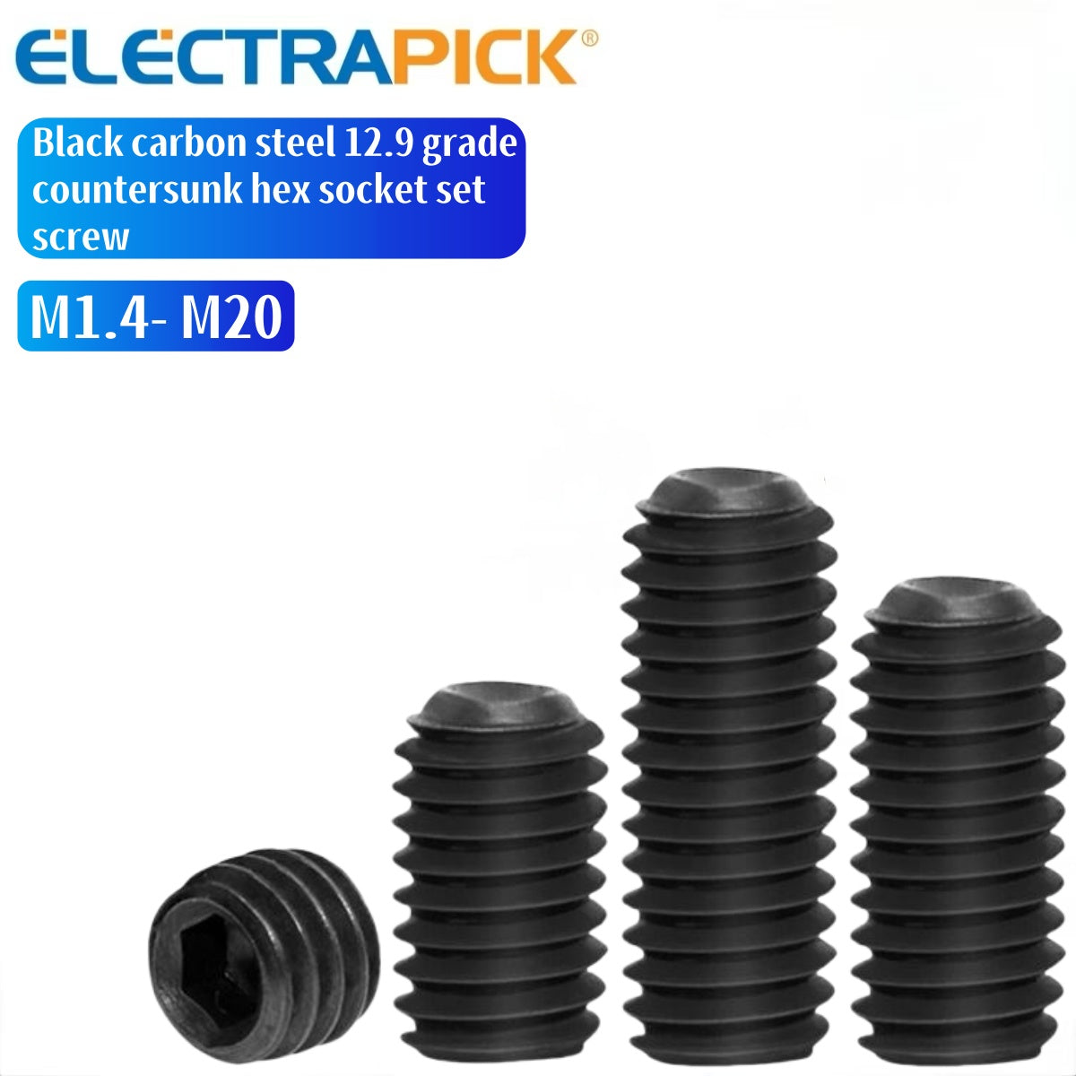 ELECTRAPICK Black carbon steel 12.9 grade countersunk hex socket set screw
