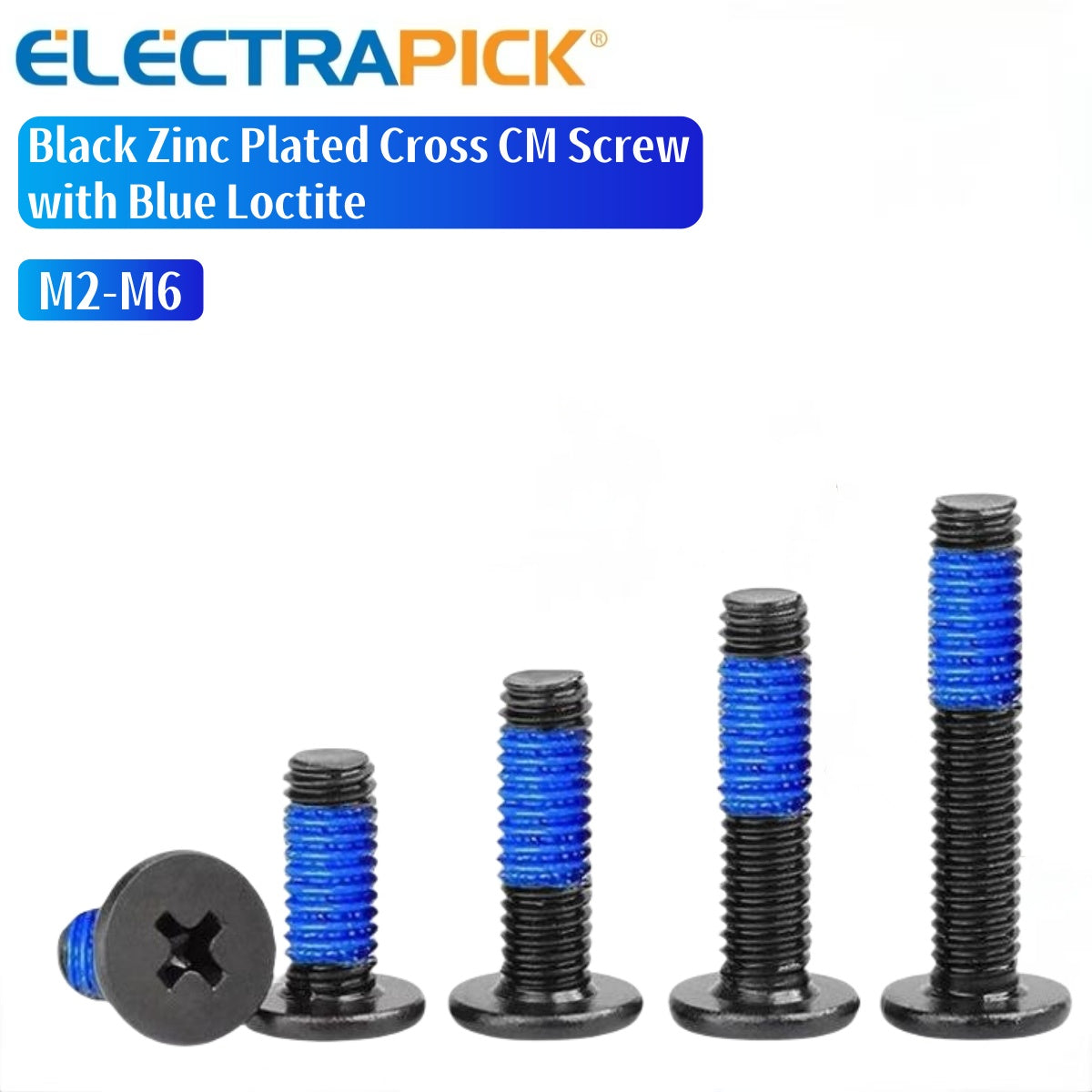 ELECTRAPICK Black Zinc Plated Cross CM Screw with Blue Loctite