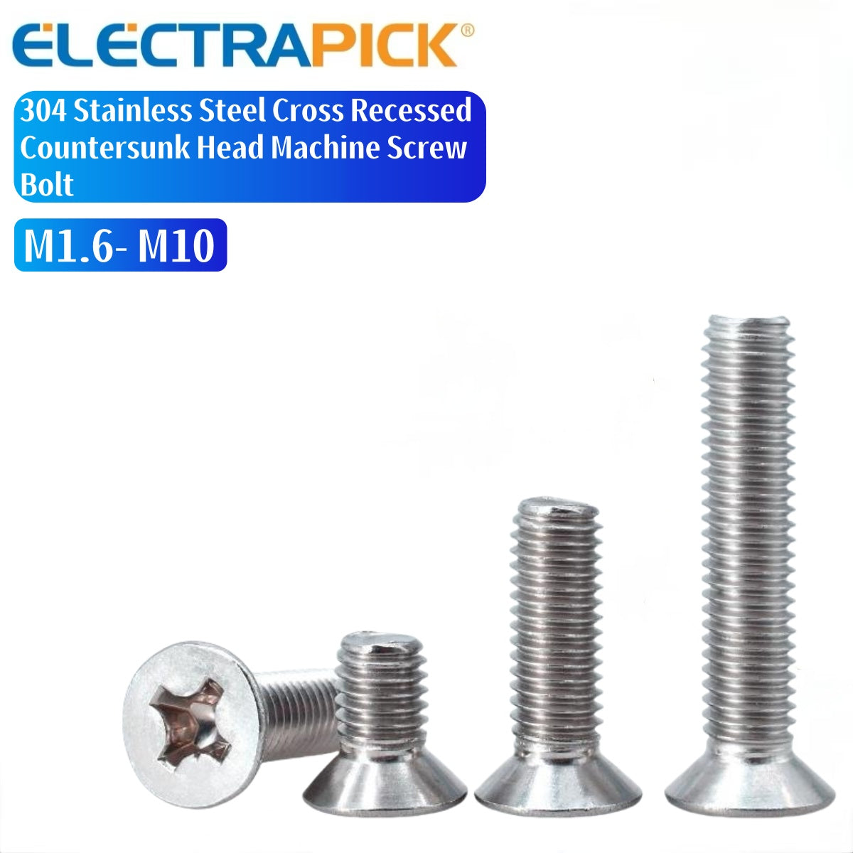 ELECTRAPICK 304 Stainless Steel Cross Recessed Countersunk Head Machine Screw Bolt