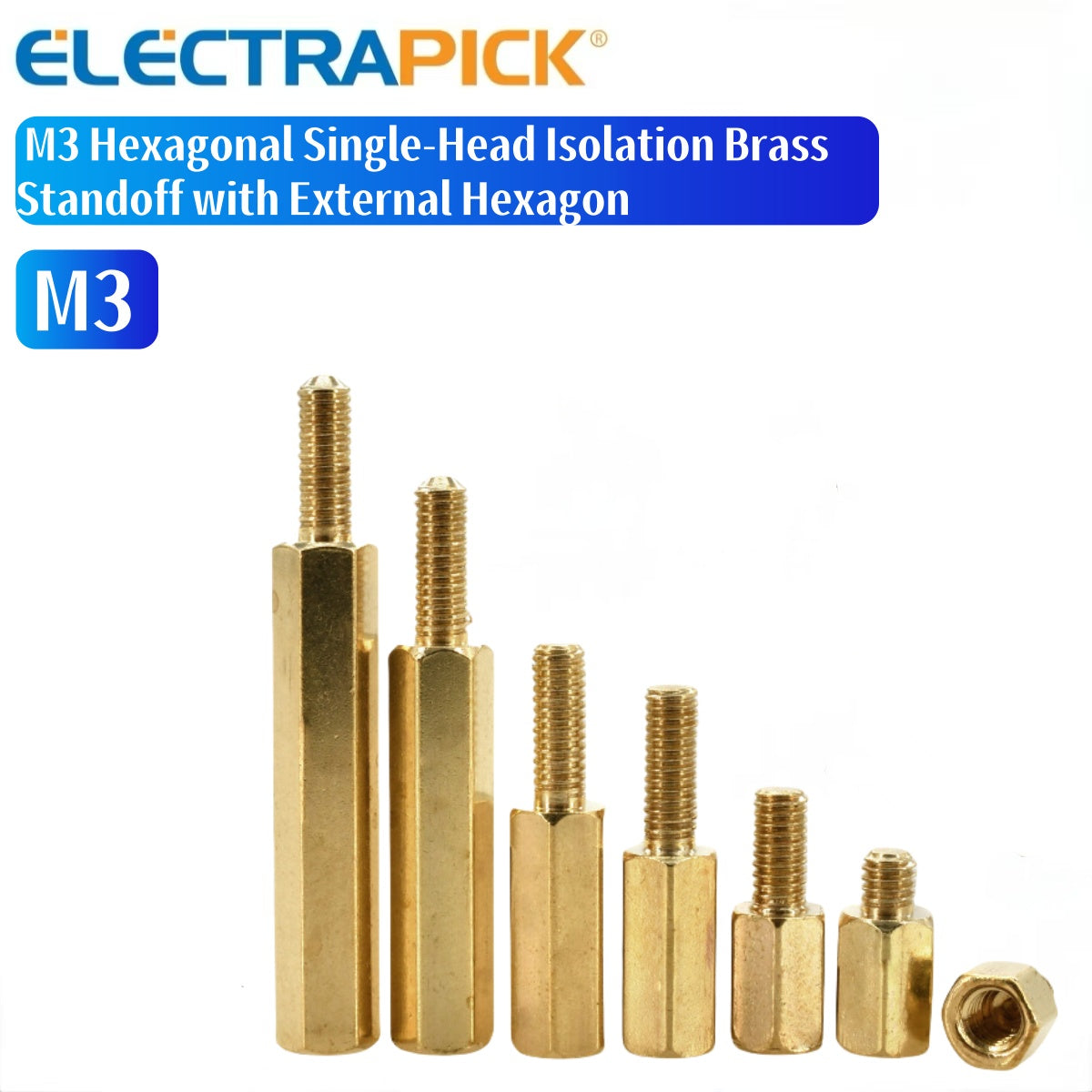 ELECTRAPICK M3 Hexagonal Single-Head Isolation Brass Standoff with External Hexagon