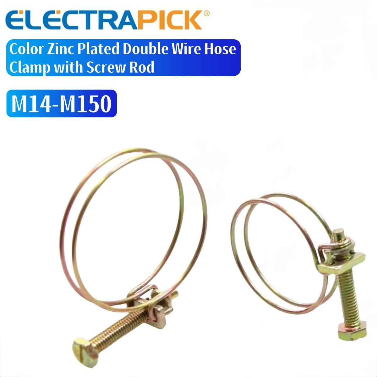 ELECTRAPICK Color Zinc Plated Double Wire Hose Clamp with Screw Rod