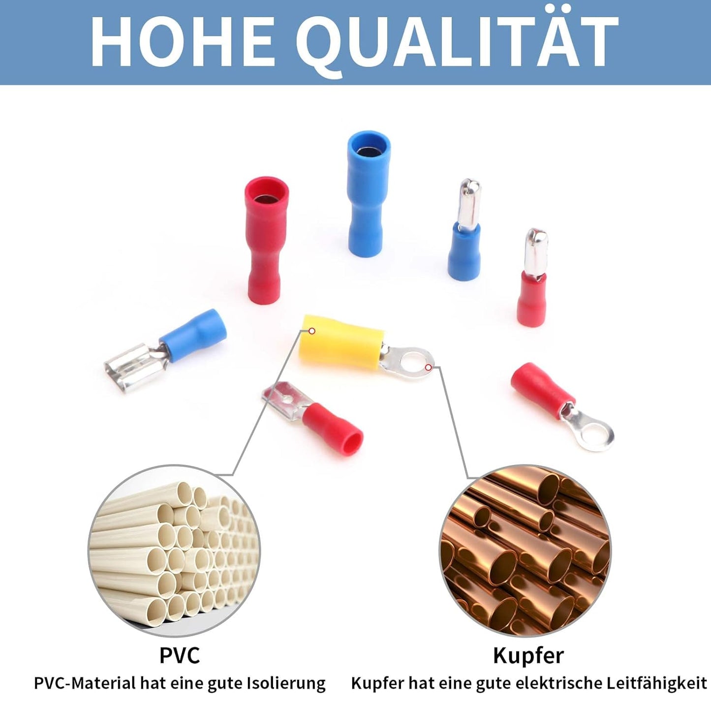 ELECTRAPICK 350Pcs Crimp Connectors, Electrical Connectors Insulated Crimp Ring/Male/Female/Bullet Butt Splice Terminal Connectors 0.5-1.5/1.5-2.5/4-6mm² Wire Terminal Connectors Assortment Kit