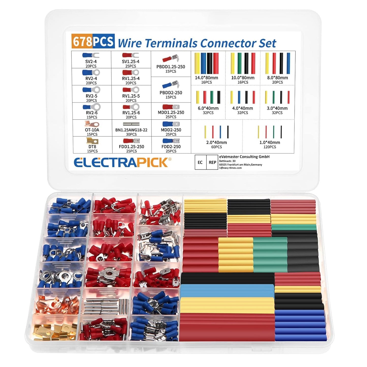 ELECTRAPICK 350Pcs Crimp Connectors, Electrical Connectors Insulated Crimp Ring/Male/Female/Bullet Butt Splice Terminal Connectors 0.5-1.5/1.5-2.5/4-6mm² Wire Terminal Connectors Assortment Kit