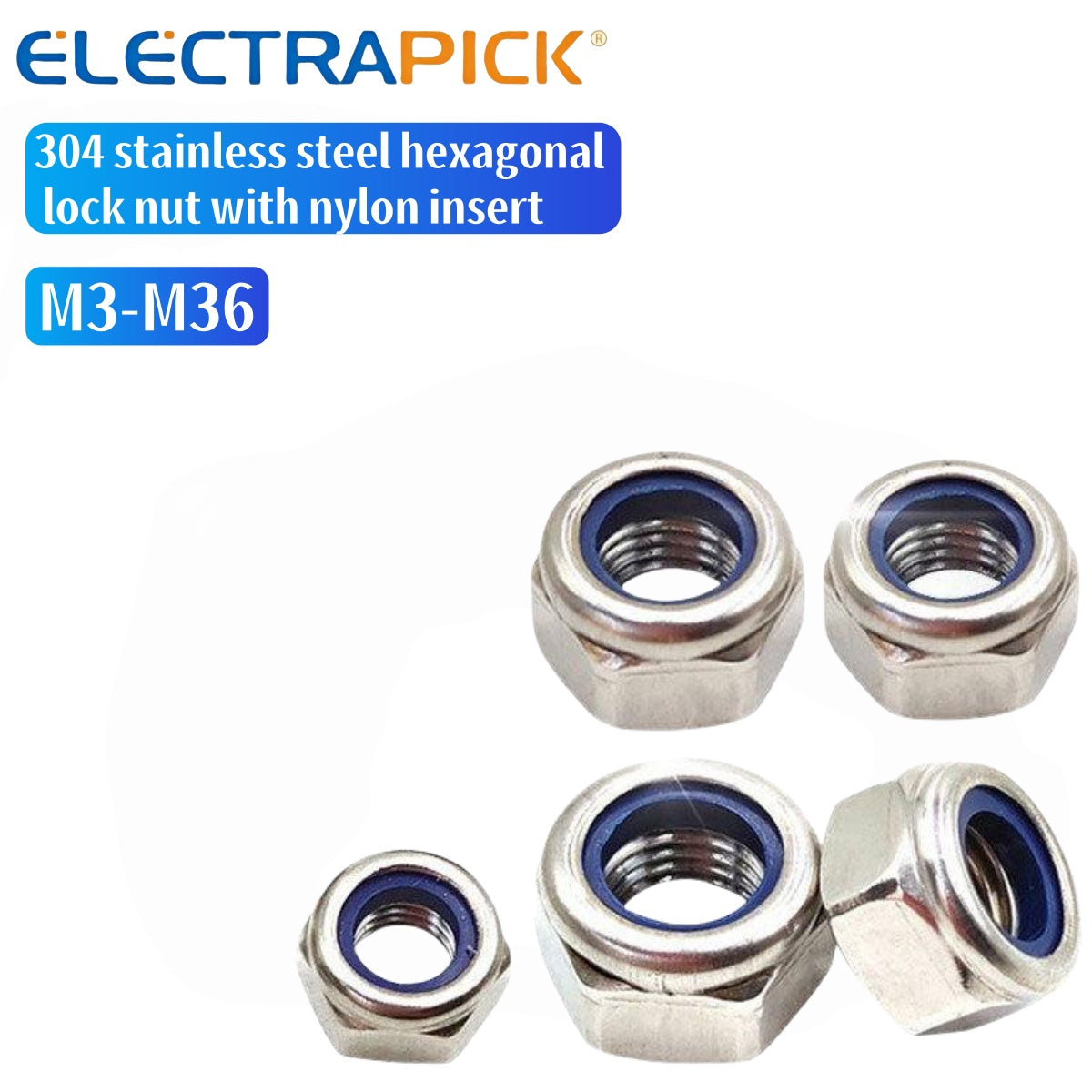 ELECTRAPICK 304 stainless steel hexagonal lock nut with nylon insert