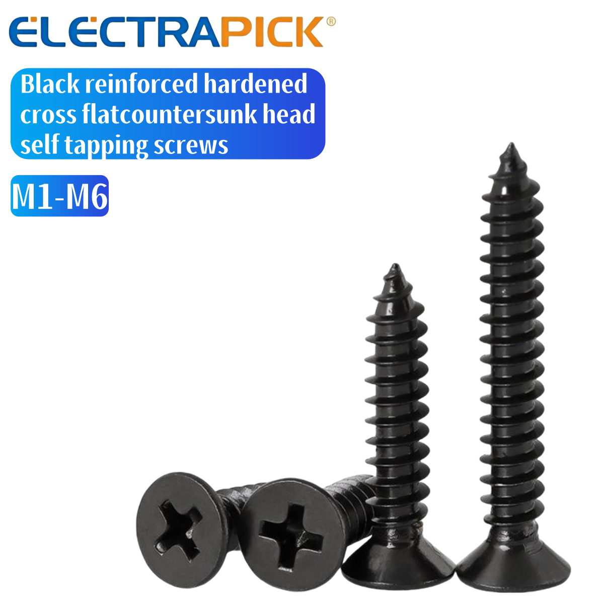 ELECTRAPICK Black reinforced hardened cross flat/countersunk head self tapping screws