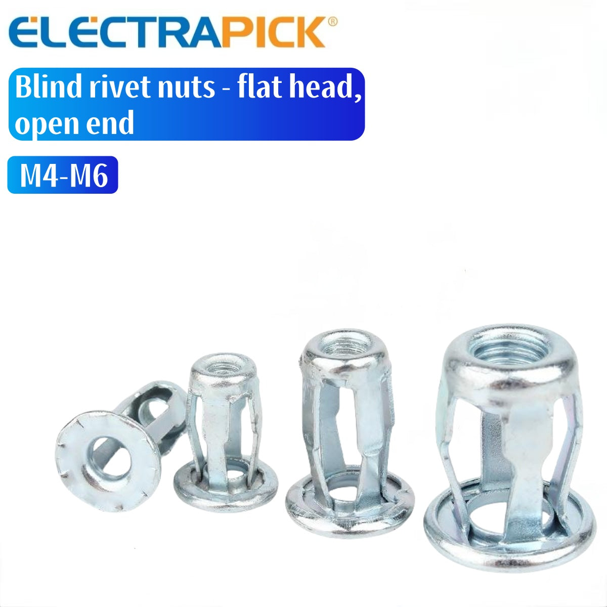 ELECTRAPICK Blind rivet nuts - flat head, open end