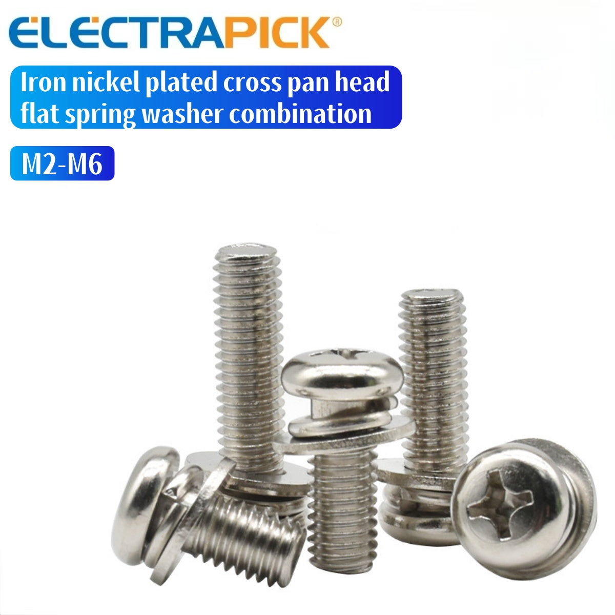 ELECTRAPICK Iron nickel plated cross pan head flat spring washer combination