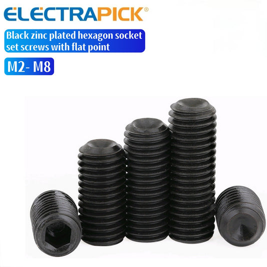 ELECTRAPICK Black zinc plated hexagon socket set screws with flat point