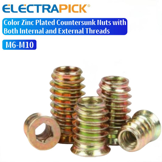 ELECTRAPICK Color Zinc Plated Countersunk Nuts with Both Internal and External Threads