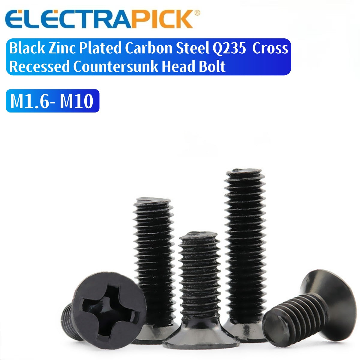 ELECTRAPICK  Black Zinc Plated Carbon Steel Q235 Cross Recessed Countersunk Head Bolt