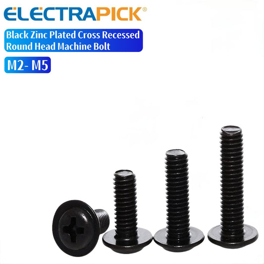 ELECTRAPICK Black Zinc Plated Cross Recessed Round Head Machine Bolt