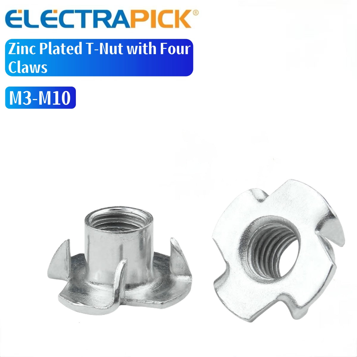 ELECTRAPICK Zinc Plated T-Nut with Four Claws