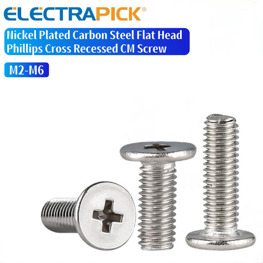 ELECTRAPICK Nickel Plated Carbon Steel Flat Head Phillips Cross Recessed CM Screw