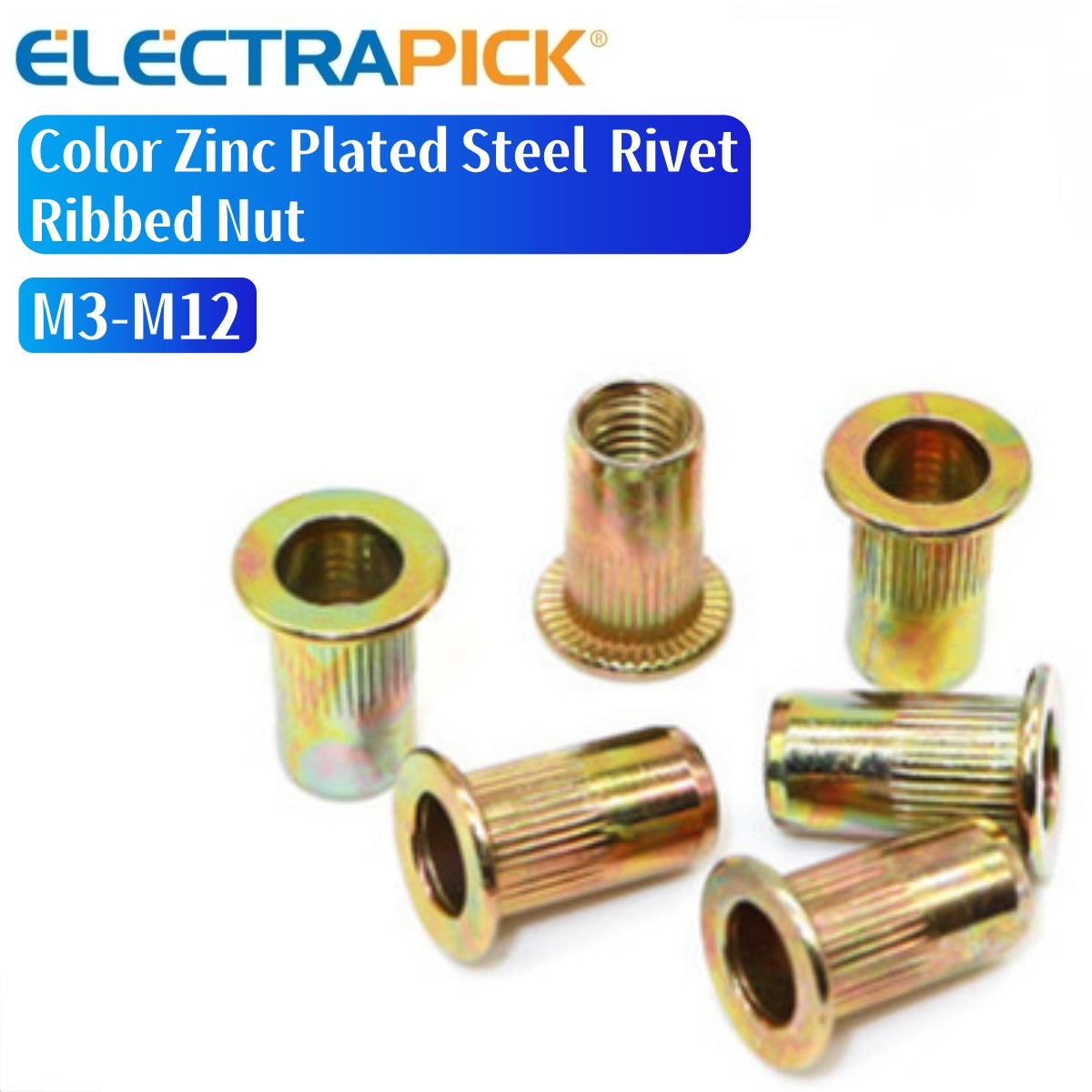ELECTRAPICK Color Zinc Plated Steel Rivet Ribbed Nut