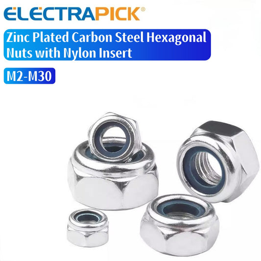 ELECTRAPICK Zinc Plated Carbon Steel Hexagonal Nuts with Nylon Insert