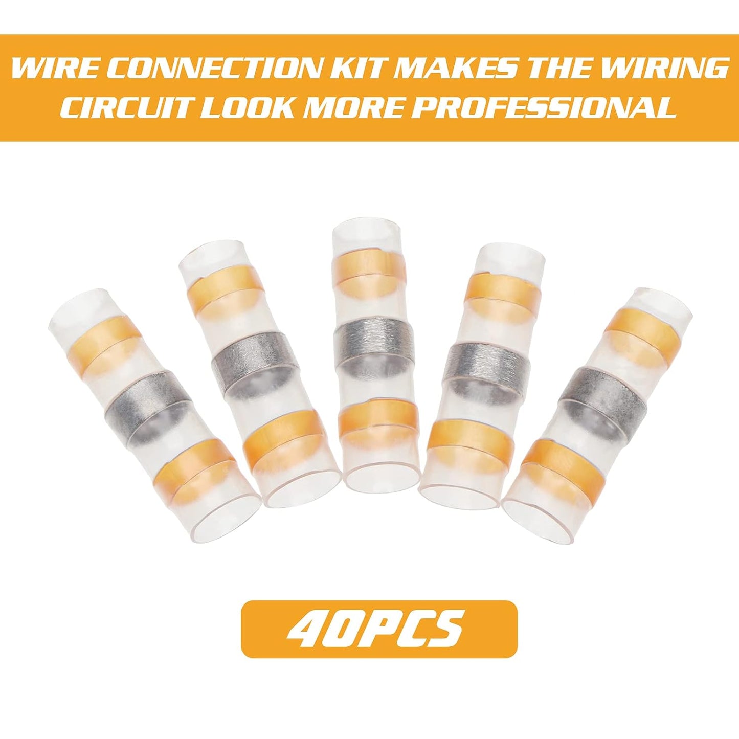 40PCS Wire Waterproof Electrical Connectors, Heat Shrink Solder Seal Butt Splice Cable Connector Kit AWG 8 Orange