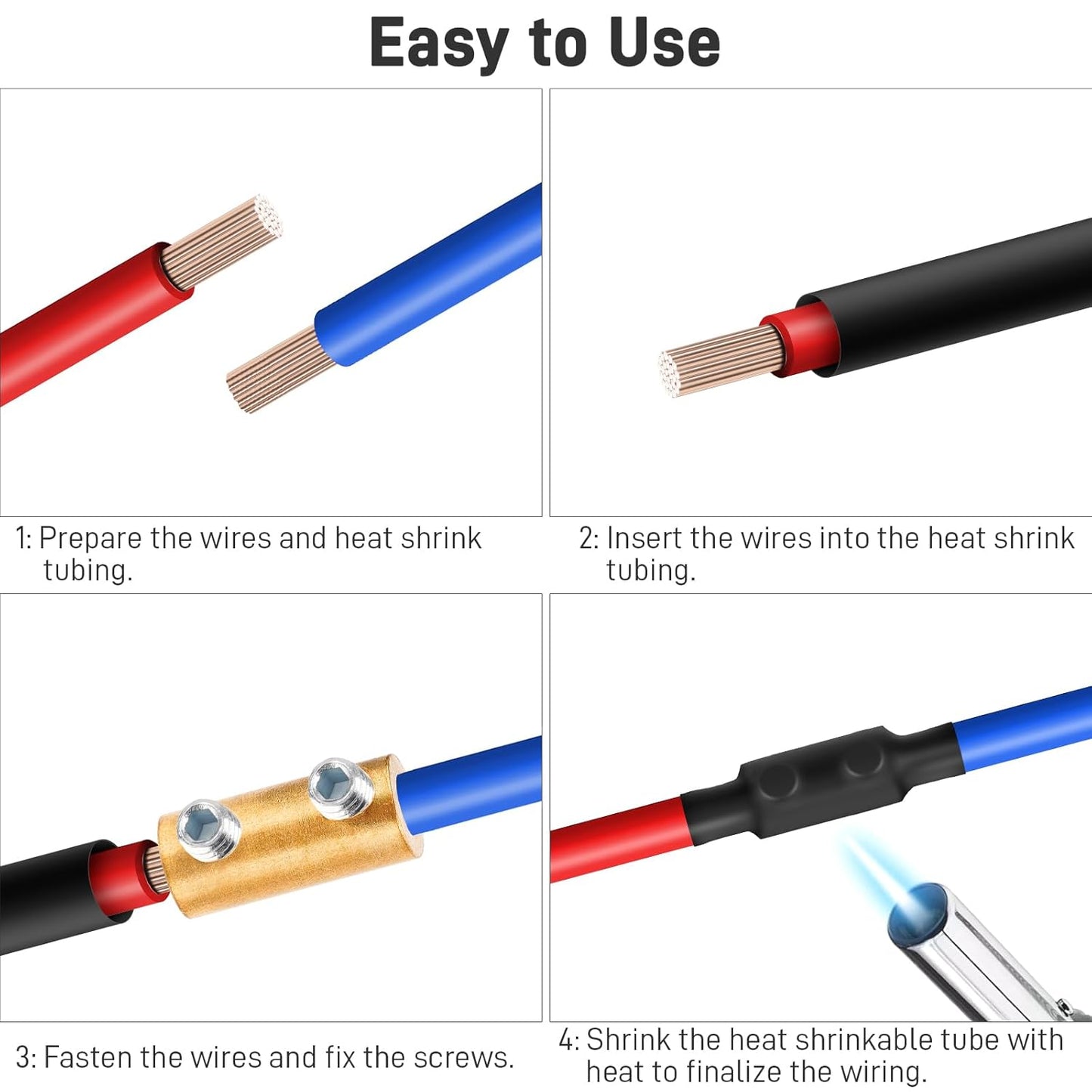 ELECTRAPICK 10Pcs 10 Gauge Wire Connectors Nut,60 Amp Splicing Quick Wiring Connection Terminal,Circuit Connector Wire Connector with 20Pcs Screws & 10Pcs Heat Shrink Tube