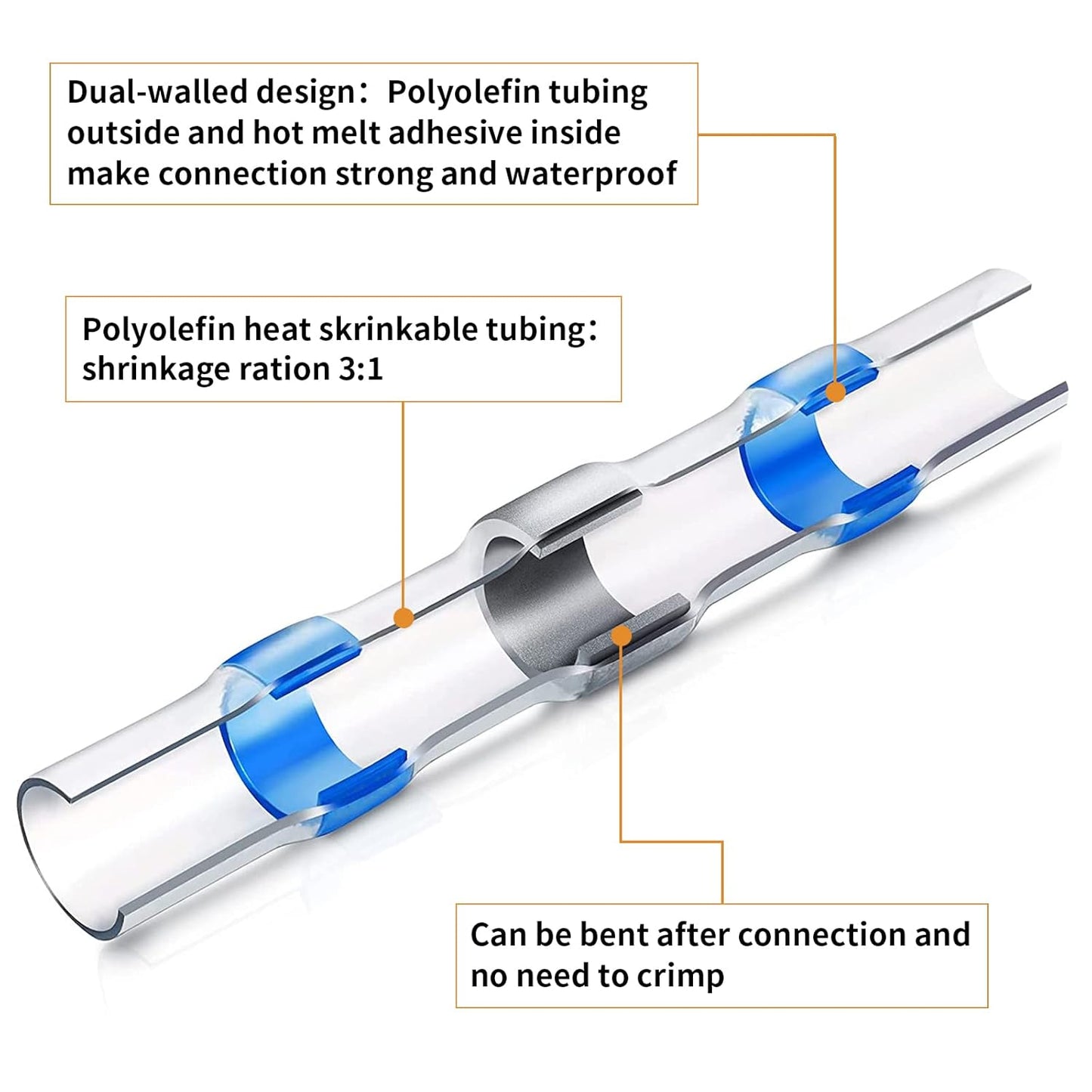 electrapick Solder Seal Wire Connectors, 180 PCS Waterproof Heat Shrink Butt Connectors, Electrical Wire Terminals, Marine Insulated Butt Splices