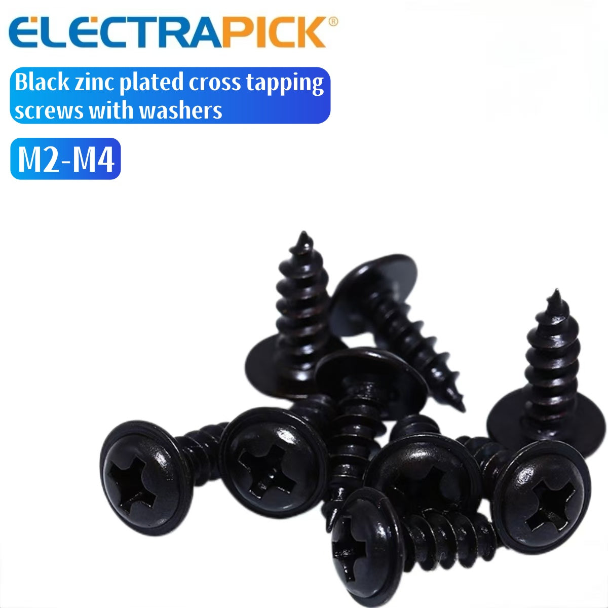 ELECTRAPICK Black zinc plated cross tapping screws with washers M2-M4