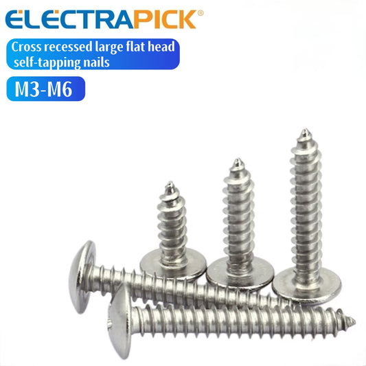 Electrapick 201 Stainless steel cross round head self tapping screws with large flat head