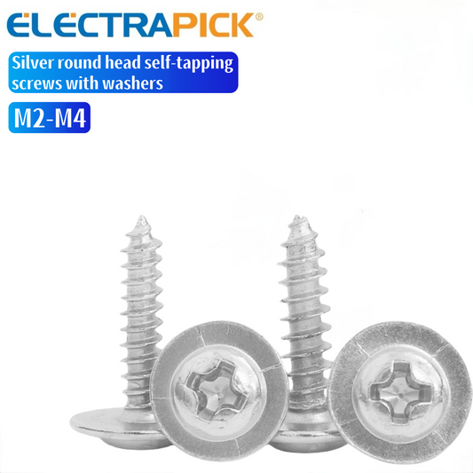 ELECTRAPICK Silver round head self-tapping screws with washers