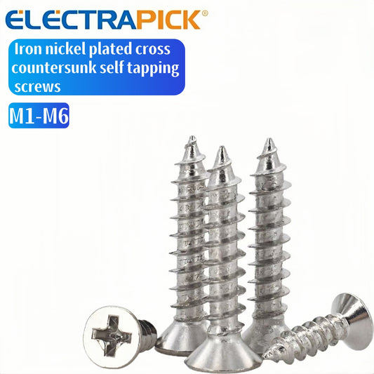 ELECTRAPICK Iron nickel plated cross countersunk self tapping screws