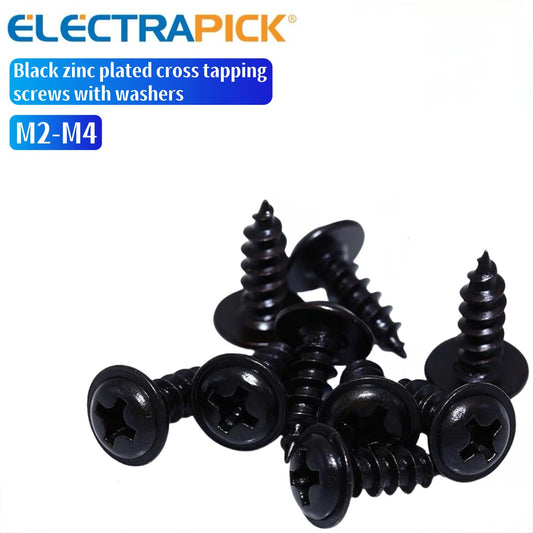 ELECTRAPICK Black zinc plated cross tapping screws with washers